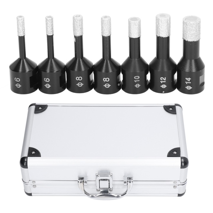 Set 7 Biti de Gaurit cu Diamant, Enforose, M14, 6mm-14mm, Cutie din Aluminiu, Negru
