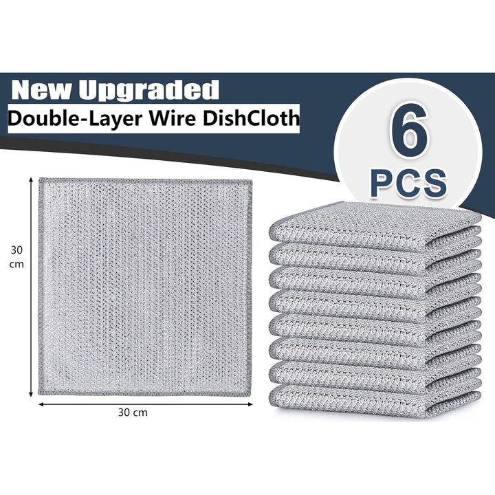 Set 6 Bureti din Otel cu Doua Straturi, Lavete pentru Curatare, Non-Zgarietura