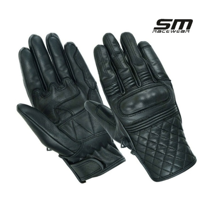 Manusi moto Rambler, piele naturala, negru, M