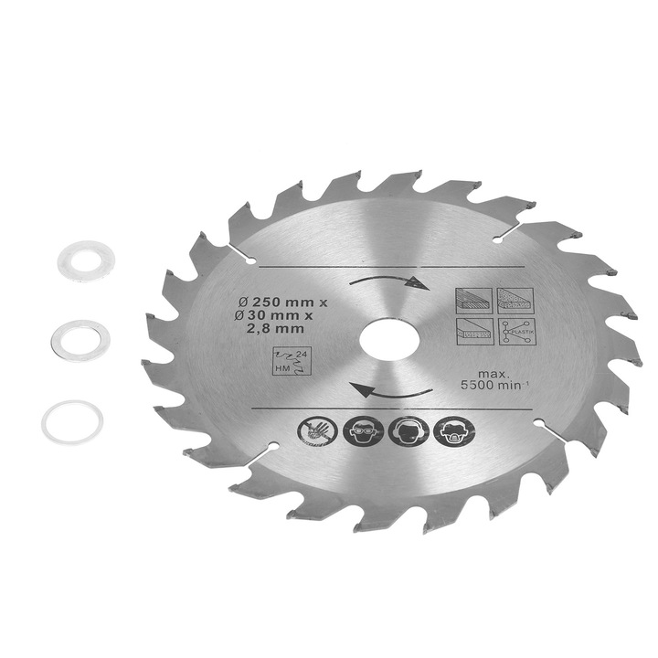 Lama de ferastrau circular Enforose 250mm, 2mm grosime, 5500RPM, set cu 3 spacioare