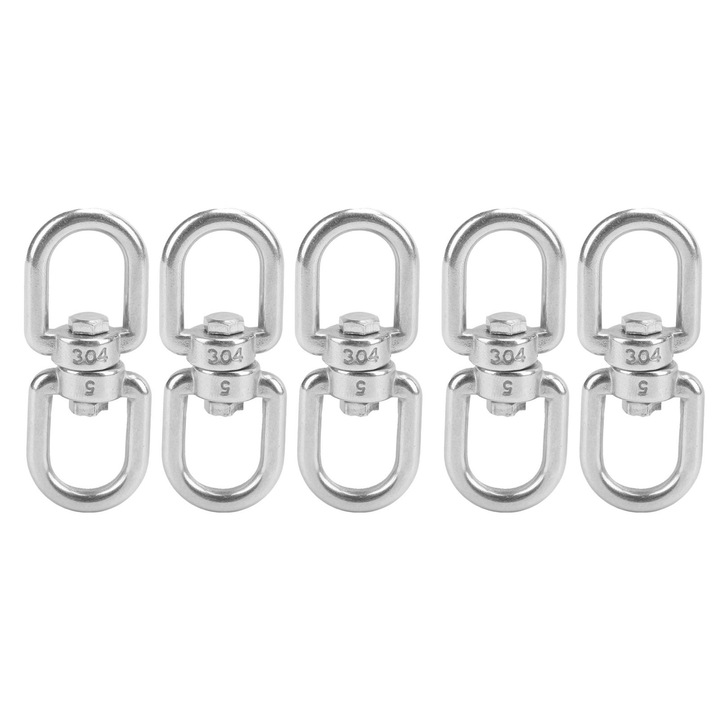 Set 5 carlige pivotante M5 din otel inoxidabil 304, capacitate 130kg, dimensiuni 4.6x13.52x13.58x59.74mm