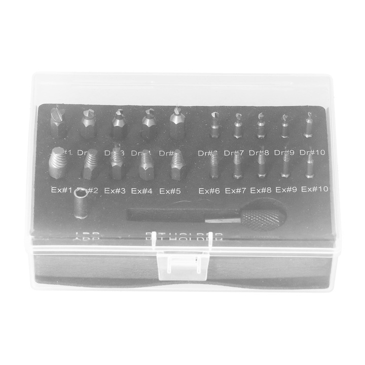 Set 22 buc. Extractor de suruburi deteriorate, Enforose, otel rapid, diverse tipuri, cu tija de conversie