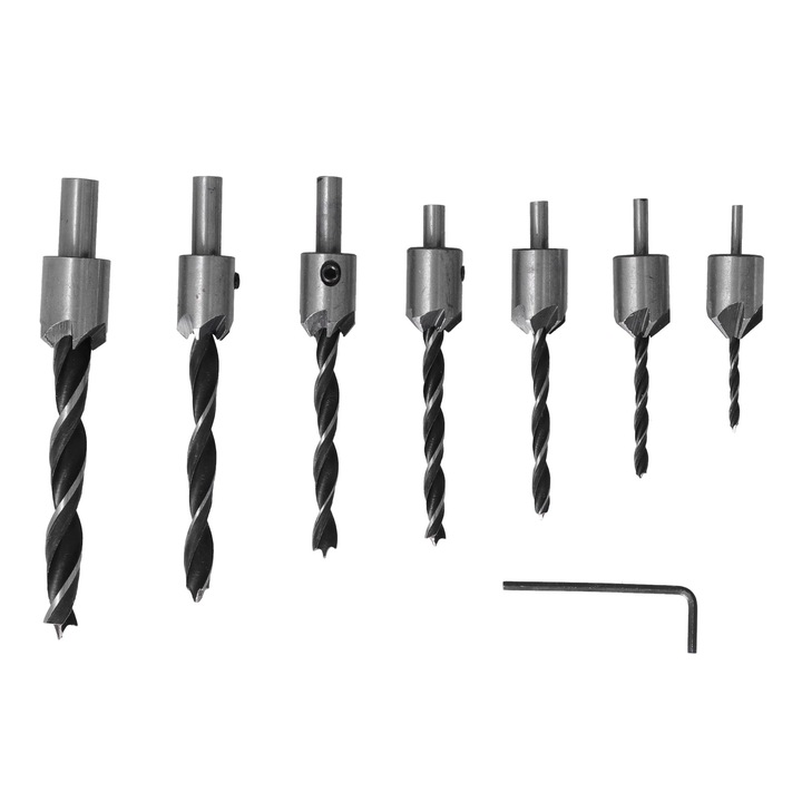Set de burghie cu cap conic Enforose, otel rapid, 7 piese, pentru lemn, plastic, dimensiuni variate