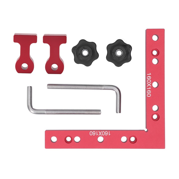 Set rigla si 2 cleme pentru fixare colturi, Enforose, rosu, pentru prelucrarea lemnului