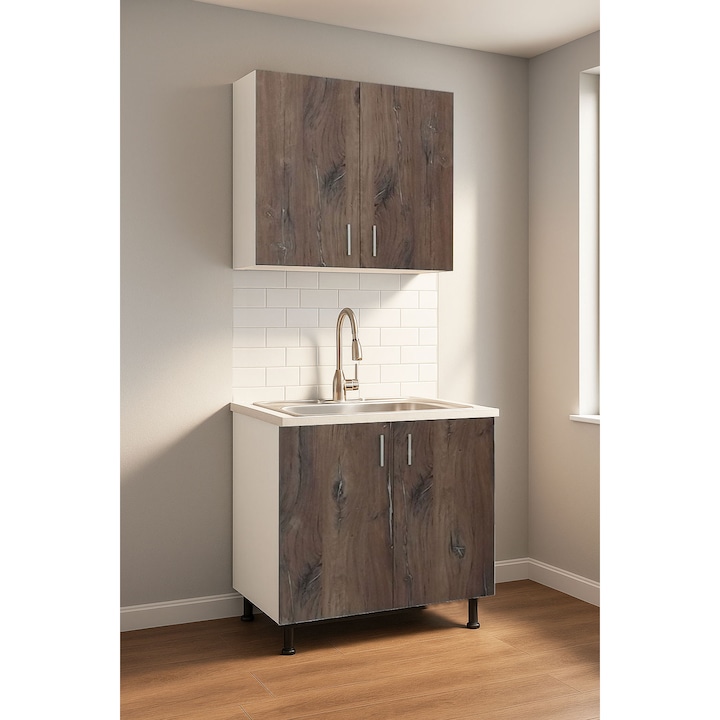 Set masca chiuveta si dulap bucatarie Badenmob, 80cm, Stejar Celtic Dark