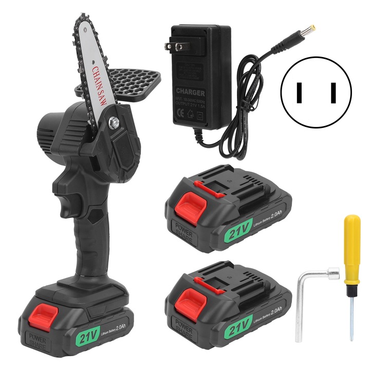 Jormftte akkus láncfűrész, 550W, 33x8x10cm, fekete, 2 akkumulátorral