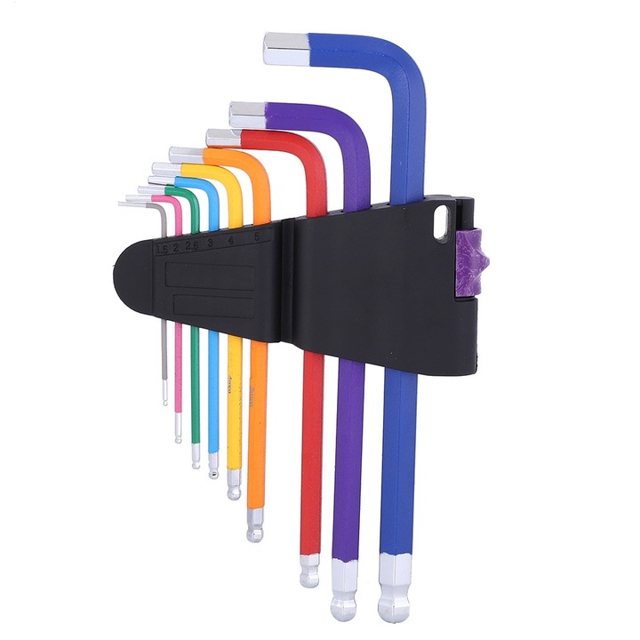 Set 9PC Chei Hexagonale Colorate, Enforose, din Otel Chrome Vanadiu, Dimensiuni 1.5-10mm