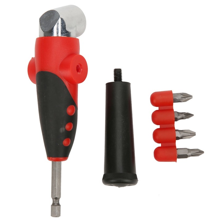 Adaptor unghiular pentru surubelnita AMRINUGL, 14x2.2cm, cu maner si 4 biti de surubelnita