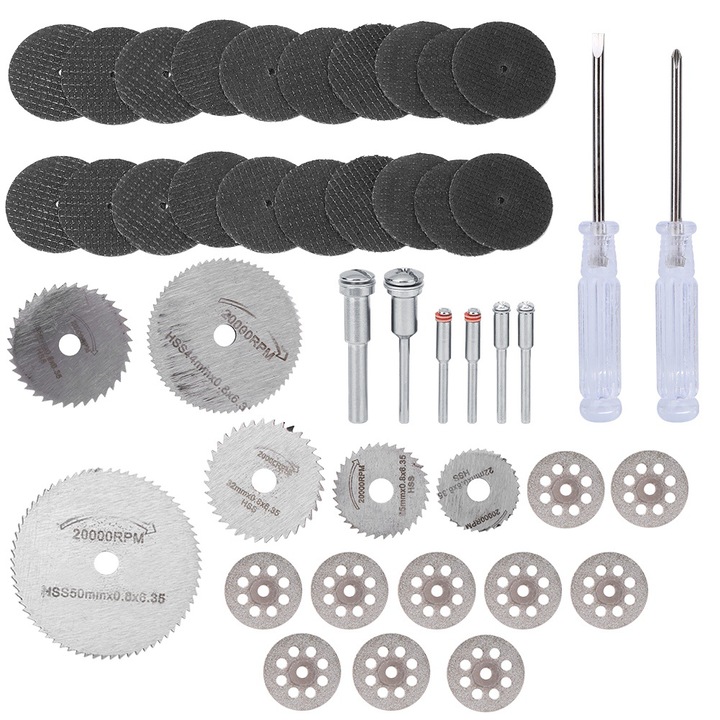 Discuri de slefuit din diamant, Enforose, set 36x disc, 6x mandrina, 2x surubelnita, ultra-subtiri, multicolor