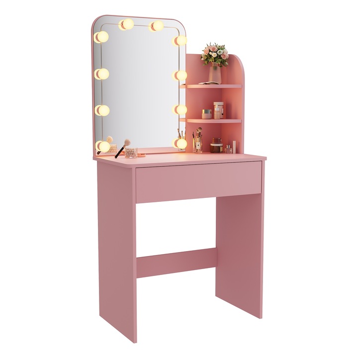 Roz Masuta de toaleta, Bec tricolor, Luminozitate reglabila, 70x40x140cm