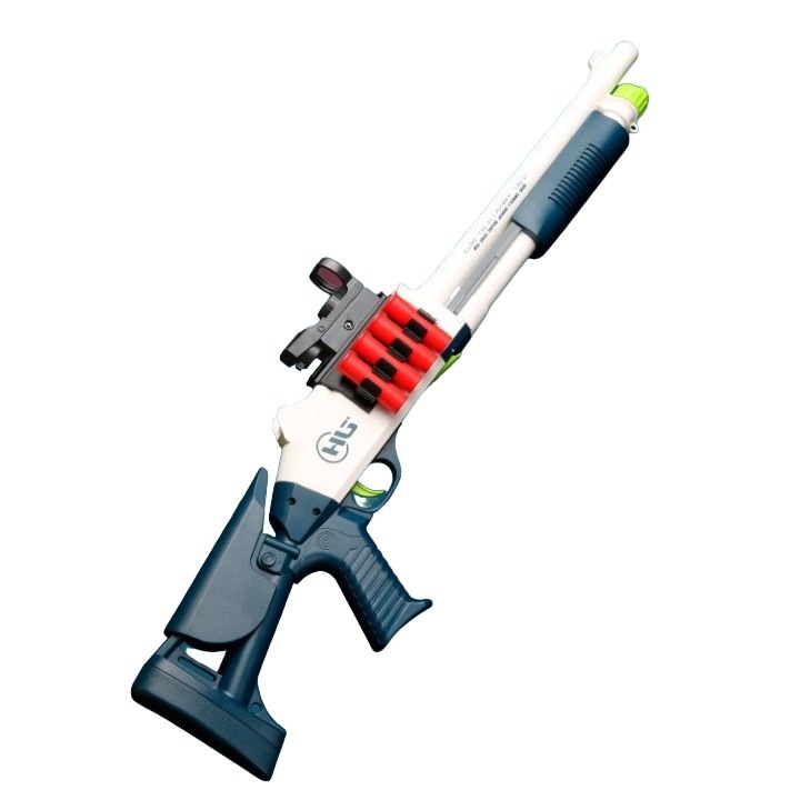Ултрареалистичен пистолет играчка, S686 UDL XM1014, Flippy, ръчен, с мерник, 10 снаряда от мека пяна, 5 патрона, 80 см, 8 години +, бял