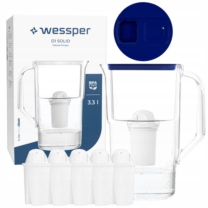 Филтърна кана Wessper D1 SOLID FutureFlow 3.3l + 6x aquaclassic комплект филтър
