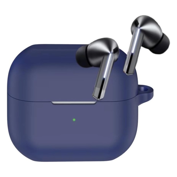 Husa Protectie Casti compatibila Samsung Galaxy Buds 3 / 3 Pro, OPTIM SOLUTION, Smooth Ultrathin Eco-friendly Material, Incarcare Wireless, Optim 360° Ultra Protection, Albastru inchis