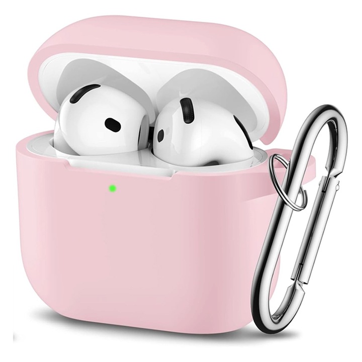 Husa Protectie Casti compatibila Apple AirPods 4, OPTIM SOLUTION, Smooth Ultrathin Eco-friendly Material, Incarcare Wireless, Optim 360° Ultra Protection, Roz deschis