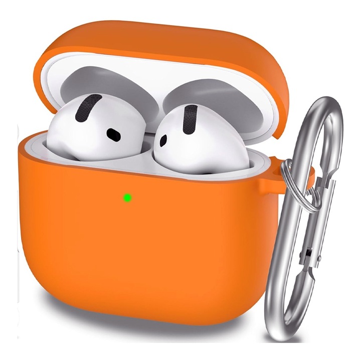 Husa Protectie Casti compatibila Apple AirPods 4, OPTIM SOLUTION, Smooth Ultrathin Eco-friendly Material, Incarcare Wireless, Optim 360° Ultra Protection, Portocaliu