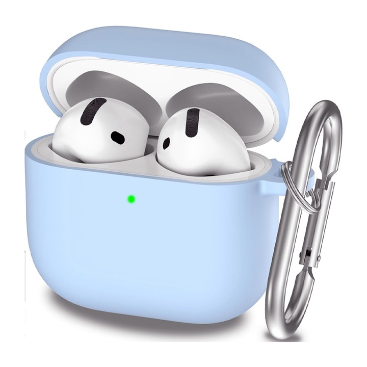 Husa Protectie Casti compatibila Apple AirPods 4, OPTIM SOLUTION, Smooth Ultrathin Eco-friendly Material, Incarcare Wireless, Optim 360° Ultra Protection, Cyan