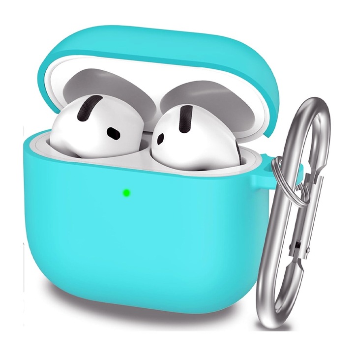 Husa Protectie Casti compatibila Apple AirPods 4, OPTIM SOLUTION, Smooth Ultrathin Eco-friendly Material, Incarcare Wireless, Optim 360° Ultra Protection, Turcoaz