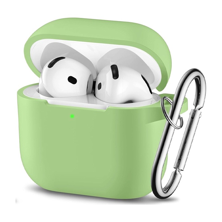 Husa Protectie Casti compatibila Apple AirPods 4, OPTIM SOLUTION, Smooth Ultrathin Eco-friendly Material, Incarcare Wireless, Optim 360° Ultra Protection, Verde deschis