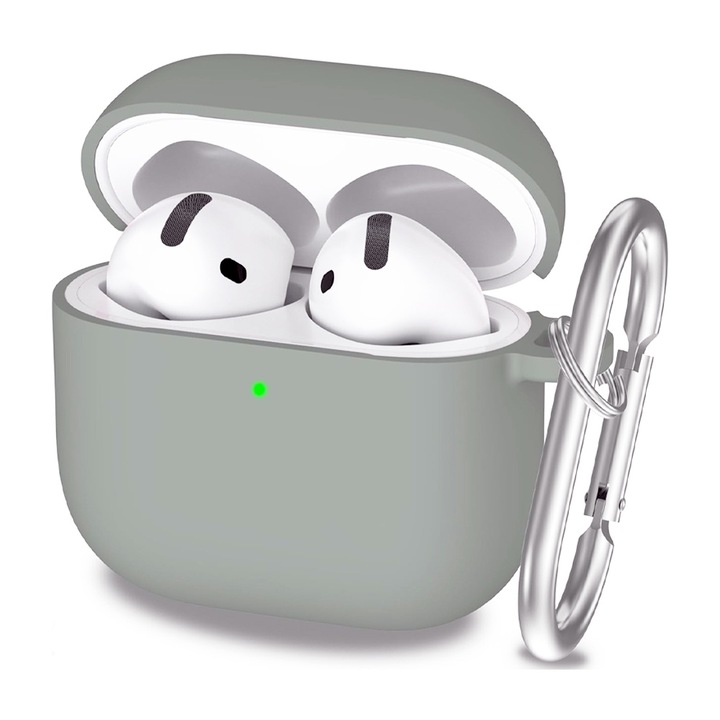 Husa Protectie Casti compatibila Apple AirPods 4, OPTIM SOLUTION, Smooth Ultrathin Eco-friendly Material, Incarcare Wireless, Optim 360° Ultra Protection, Gri deschis