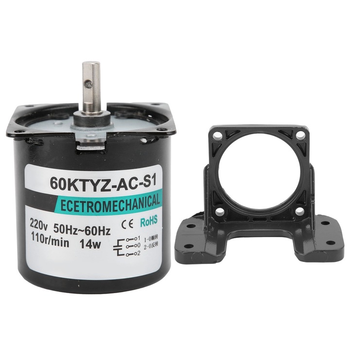 Motor sincron AC 14W 2 cai Magnet permanent de torsiune mare Suport arbore central XD60KTYZ(110rpm/min AC220V)
