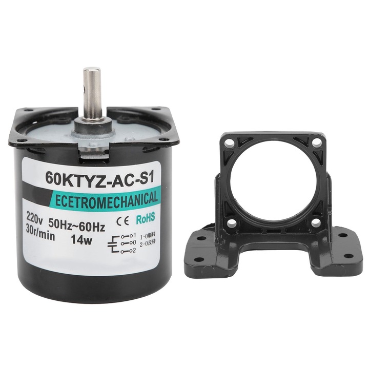 Motor sincron AC 14W 2 cai Magnet permanent cu torsiune mare Suport arbore central XD60KTYZ(30rpm/min AC220V)