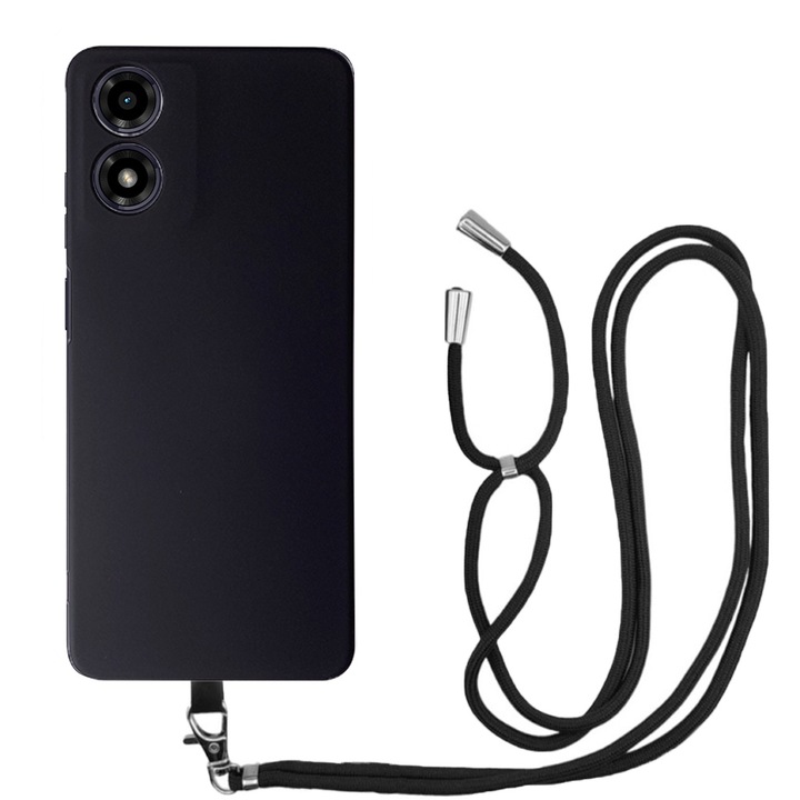 Husa compatibila cu Motorola Moto G85, Sport Body Lanyard Case, Snur detasabil, Lungime reglabila, 80 cm, Silicon anti-alunecare, Interior de microfibra, Negru