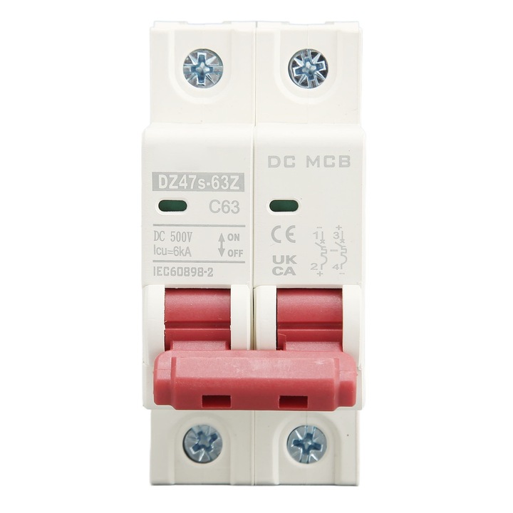 Intrerupator DC miniatural 2P 63A DC500V 6000A Enforose Montare pe sina DIN pentru sistem solar fotovoltaic DZ47s 63Z C63