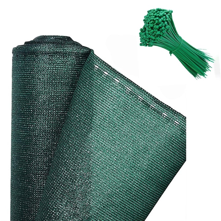 Plasa de umbrire pentru gard, 1, 5 m x 10 m, 80% densitate grad de umbrire cu 100 de bride