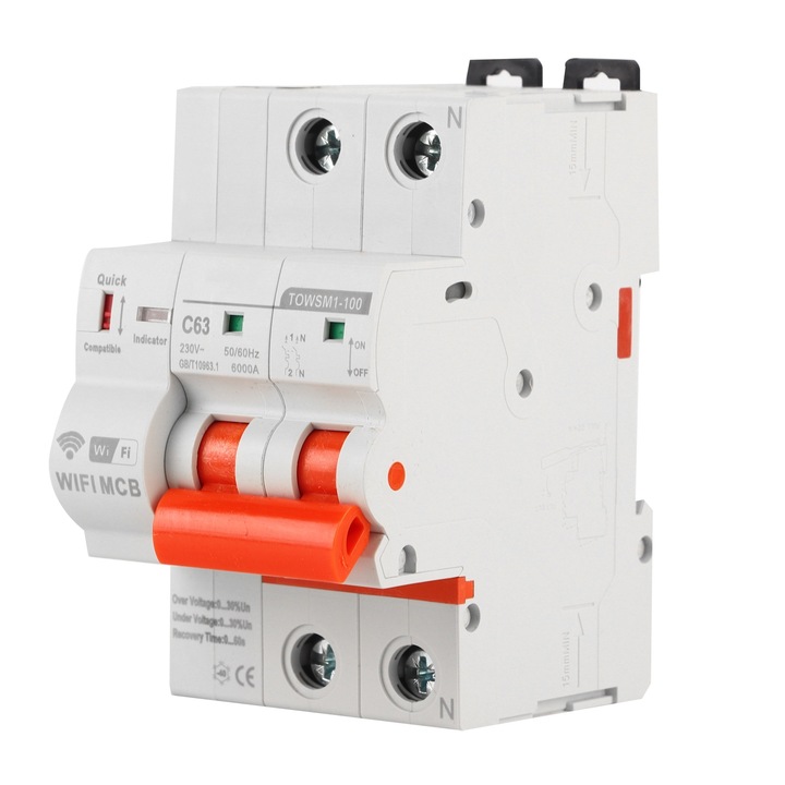 Intrerupator WiFi Inteligent 2P Montare sina DIN AC 230V pentru uz casnic TOWSM1‑100 Enforose
