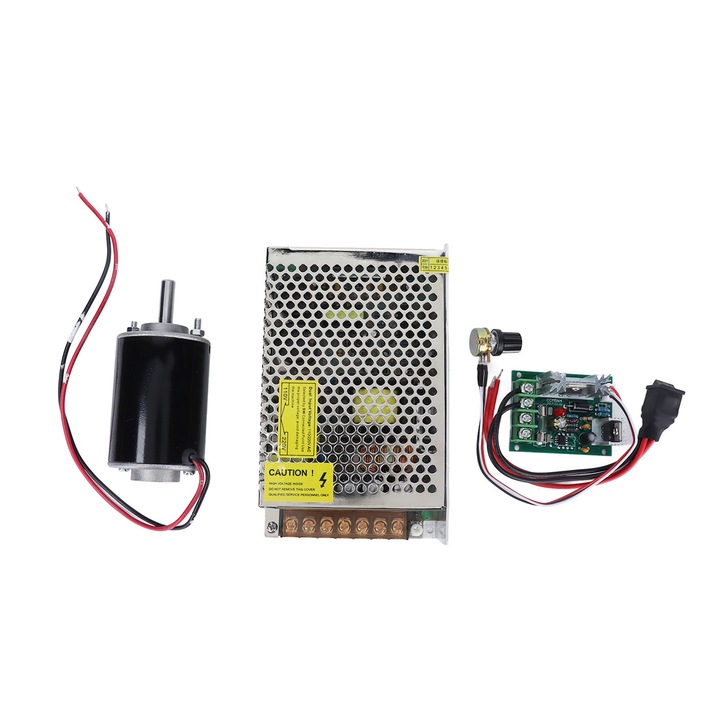 Motor cu magneti permanenti Enforose XD-3420, 30W, ax scurt, set cu sursa de alimentare si controler de viteza, 51x71mm