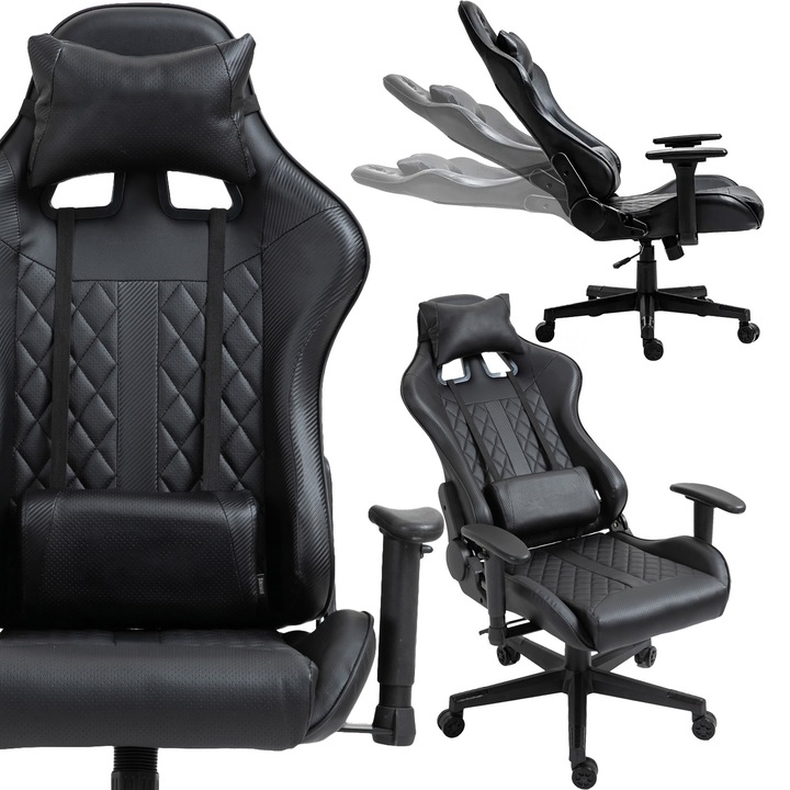 Scaun gaming, Viking, Piele Ecologica, 130kg, Negru