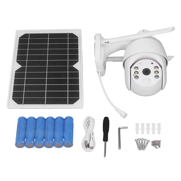Camera de supraveghere solara Jormftte, 3MP, 2K, viziune nocturna color, unghi ajustabil, IP65