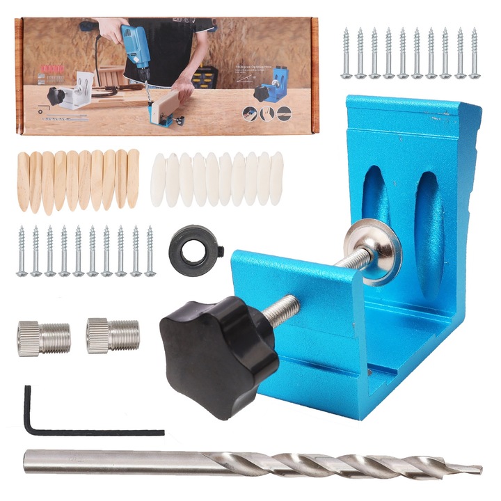 Set de localizare a gaurilor de foraj inclinat pentru prelucrarea lemnului, Enforose, 46 buc., robust, precis, din aliaj de aluminiu