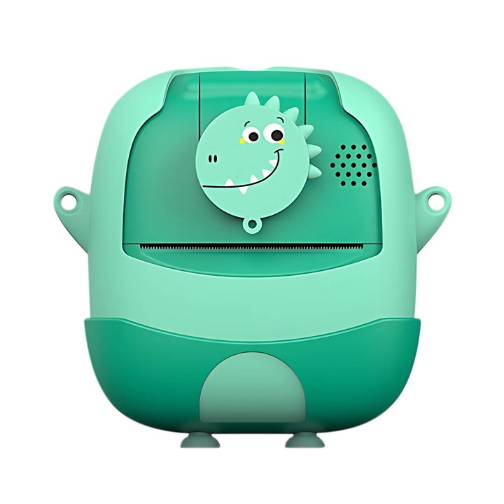 Комплект моментна камера за деца, Flippy, 2,4" HD екран, 24MP, 720P видео, 1200mAh, с черно-бял печат, USB-C кабел, Bluetooth, iOS/Android съвместим, APP Printing, модел на динозавър, зелен