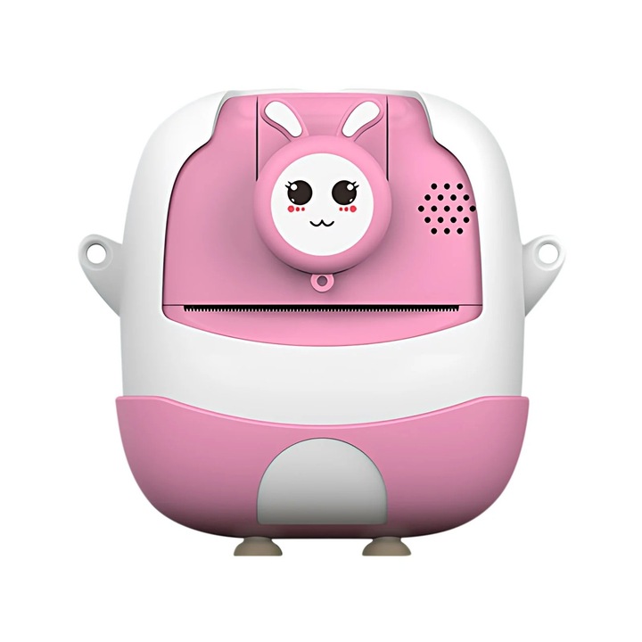 Комплект моментна камера за деца, Flippy, 2.4'' HD екран, 24MP, 720P видео, 1200mAh, с черно-бял печат, USB-C кабел, Bluetooth, iOS/Android съвместим, APP Printing, Emoji Rabbit Pattern, Pink