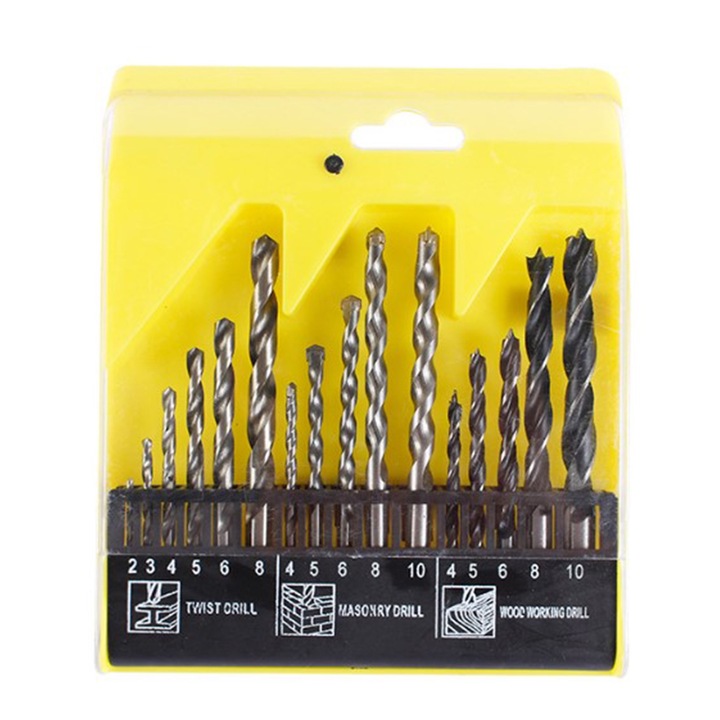 Set de burghie 16 piese Enforose, otel, diverse dimensiuni, pentru lemn si zidarie