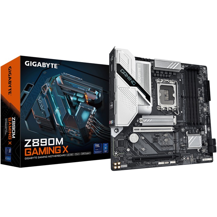 Дънна платка GIGABYTE Z890M GAMING X, LGA1851, DDR5, Micro ATX, Черен/Сив