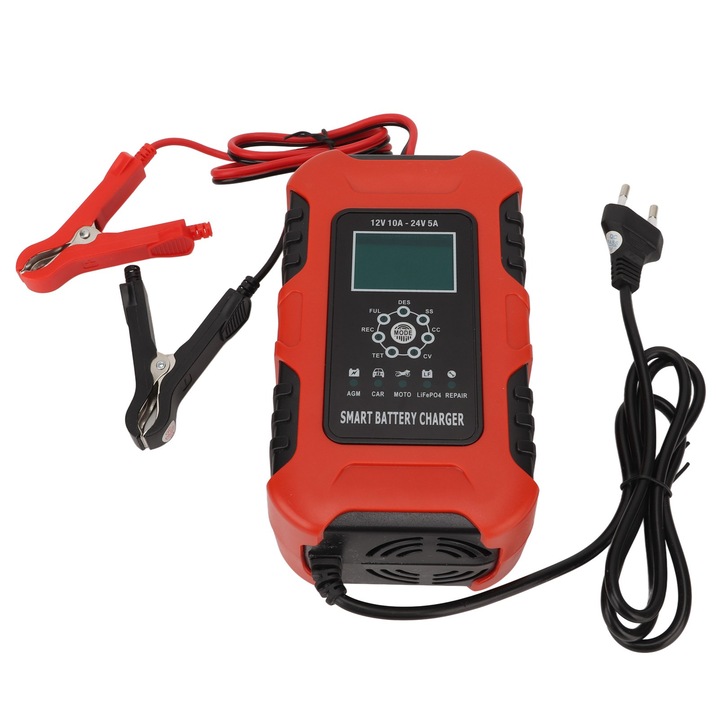 Incarcator inteligent de baterii, incarcare automata, afisaj digital, 7 etape, AC 100‑240V pentru masina, priza UE
