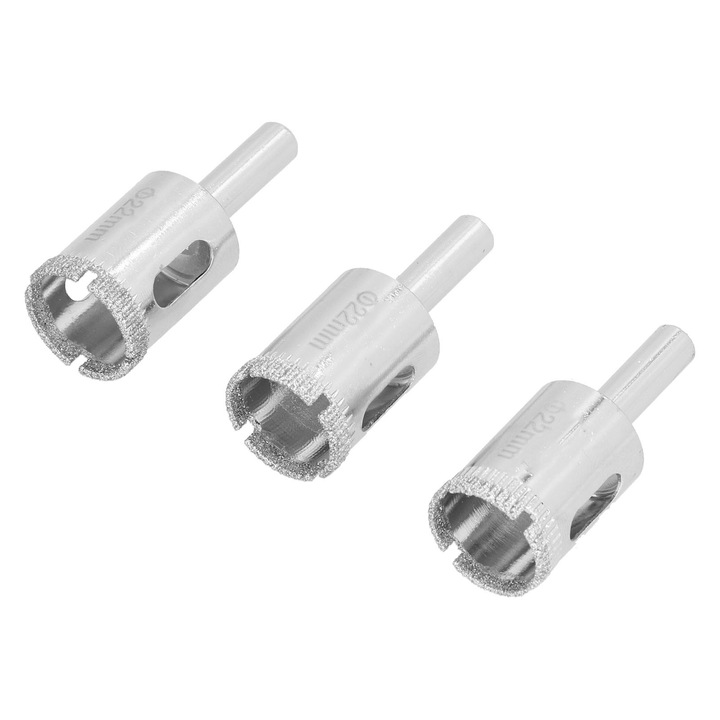 Set 3 burghie pentru sticla 22mm Enforose, otel aliat, adancime 30mm, pentru gresie si marmura