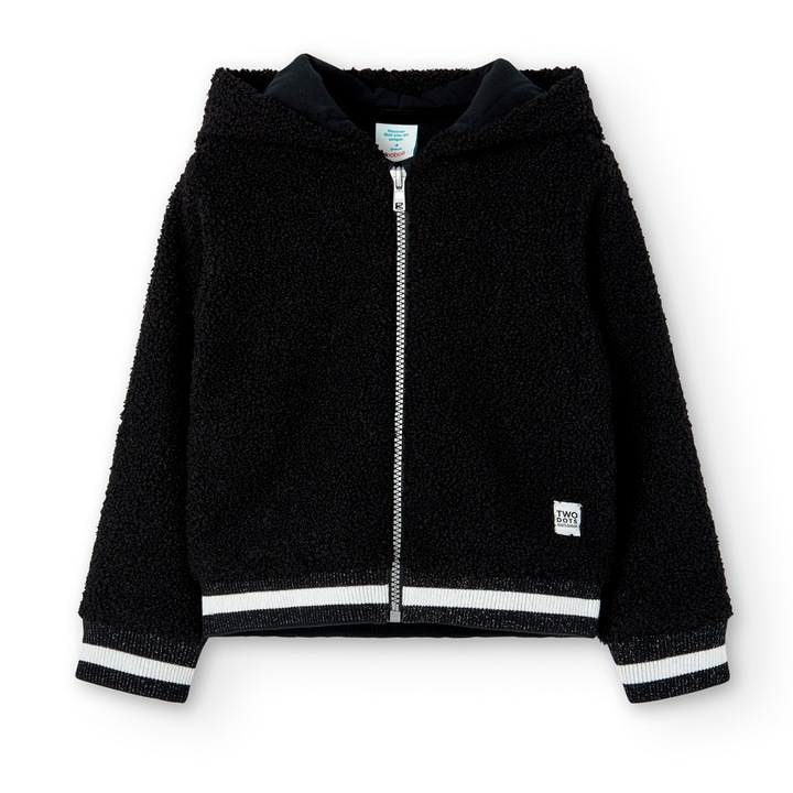 Jacheta fete Boboli, aspect carliontat, vatuita, neagra, Negru