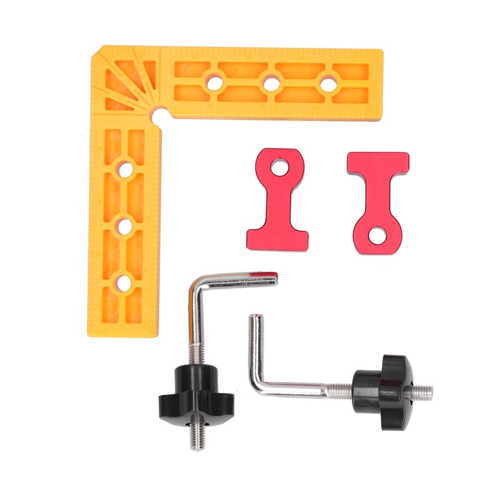 Clema de pozitionare in unghi drept, Enforose, 140x140mm, plastic, pentru prelucrarea lemnului, set cu 4 clipsuri de fixare