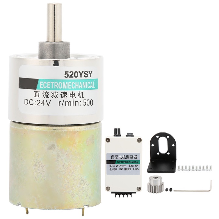 DC motor tartóval, Enforose, XD-37GB520 modell, 24V, 500 fordulat/perc, nagy nyomaték, 6x15mm méret mikro gépekhez, szerszámokhoz és mikromechanikához