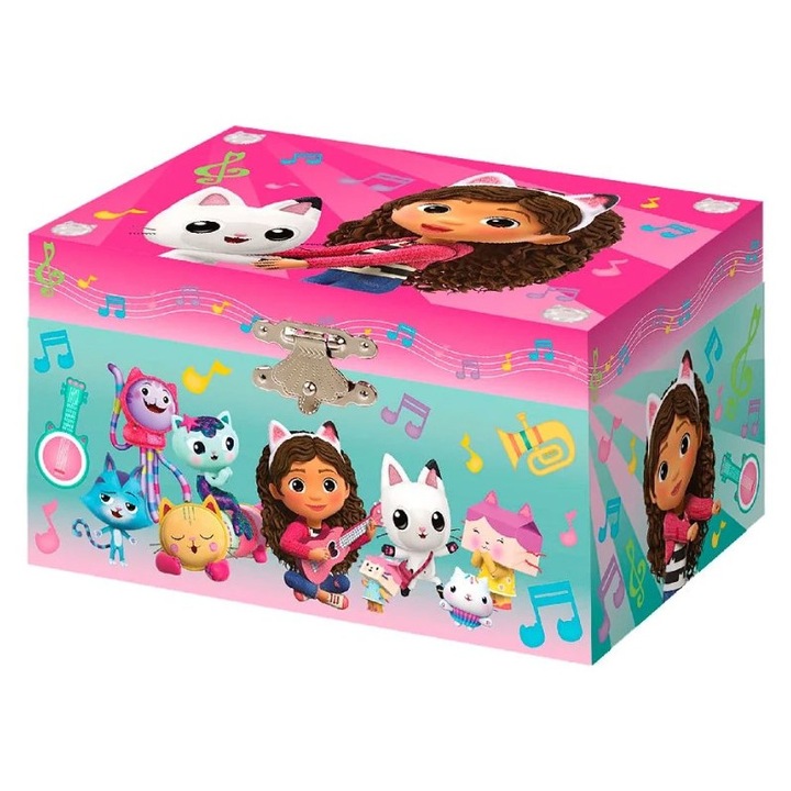 Cutie muzicala pentru bijuterii cu figurina Gabby Dollhouse si oglinda