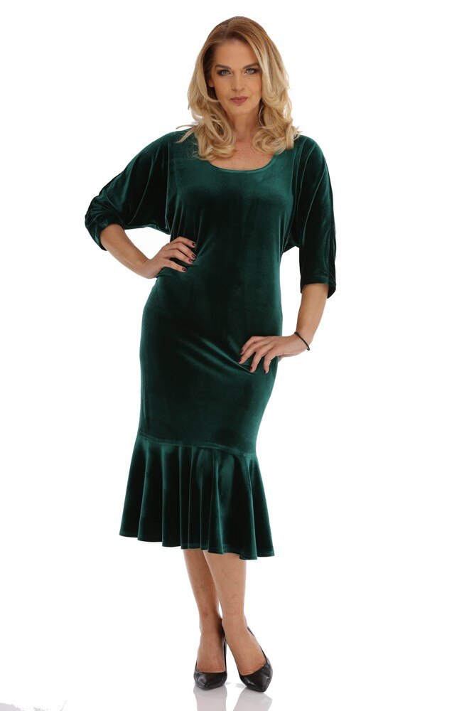 Rochie catifea verde Liza Panait R1077E