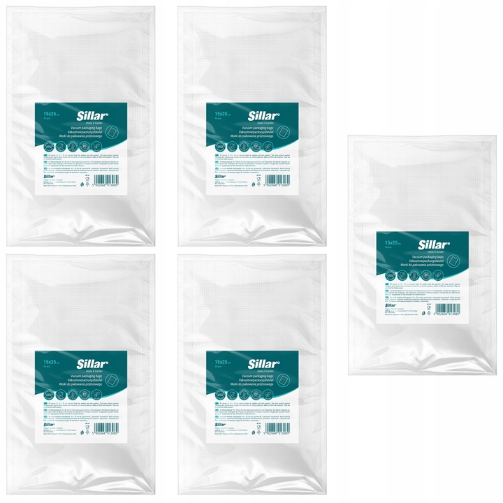 5 csomag vákuumcsomagoló fólia zacskó, 50 db, 15x25cm, PA PE Sillar