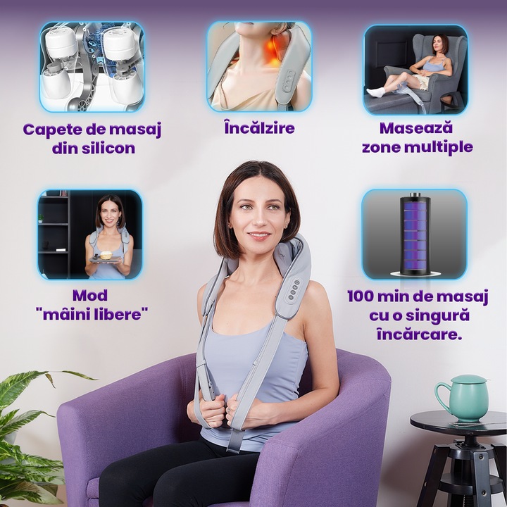 Aparat Masaj Cervical Hands-Free Suporto pentru Relaxare Musculara