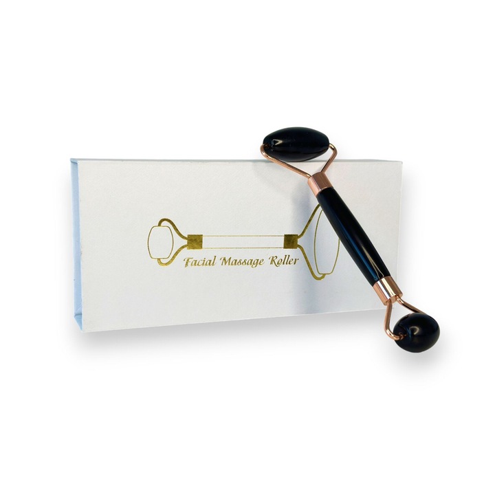 Aparat de Masaj Facial din jad, JadeStone-Roller, SR-7BLK ajuta imbunatatirea circulatiei, fermitate si intinerire, HAPPY JOKER®