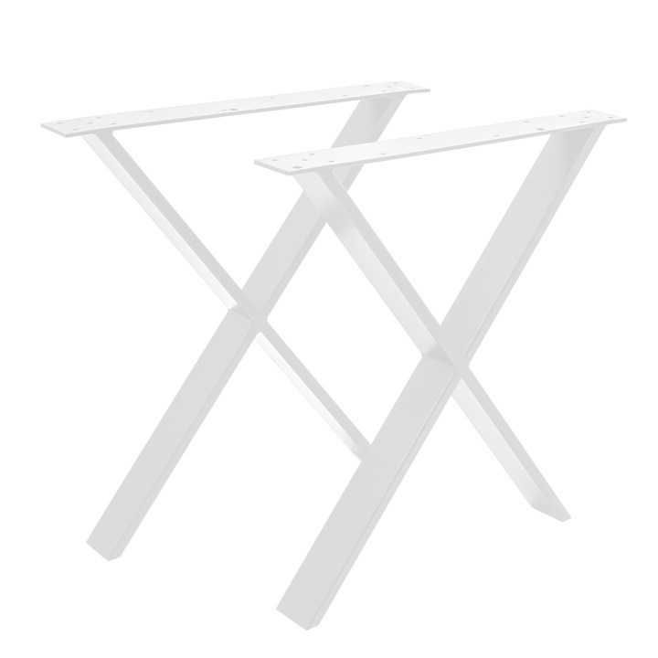 Комплект от 2 крака за маса, Скандинавски стил, Форма X, Широк профил, Електростатично боядисване, Премиум покрития, BalustradeTM, Бял метал H72x50x8 cm