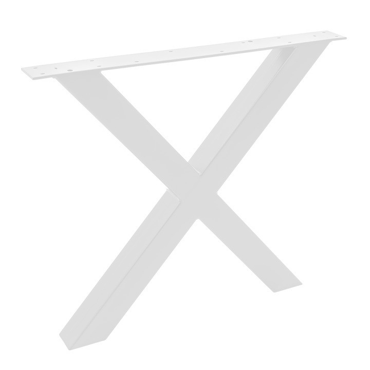 Set 2 picioare masa stil scandinav Forma X Super Masiv, Profil Lat, Vopsire in camp electrostatic, FInisaje Premium, BalustradeTM, Metal Alb H74x75x8 cm
