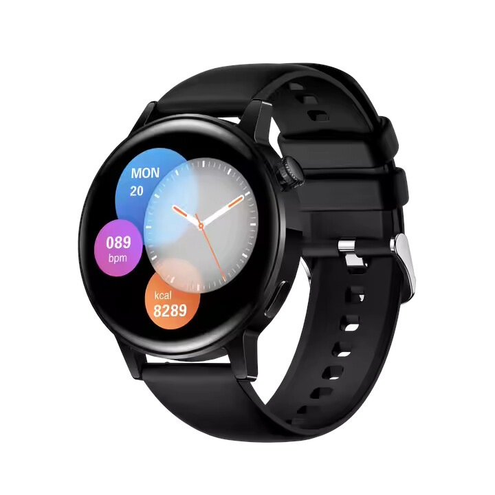 Ceas Smartwatch Barbati, bratara silicon Negru, notificari apeluri si mesaje, monitorizare somn, ritm cardiac, calorii, temperatura, comenzi vocale, dispaly Amoled 1.36 inch 390*390, compatibil IOS/Android, Negru